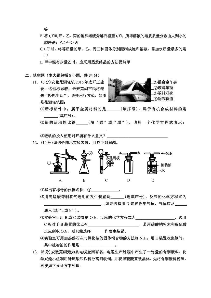 安徽省芜湖市第二十九中学20017届九年级第二次模拟考试化学试题