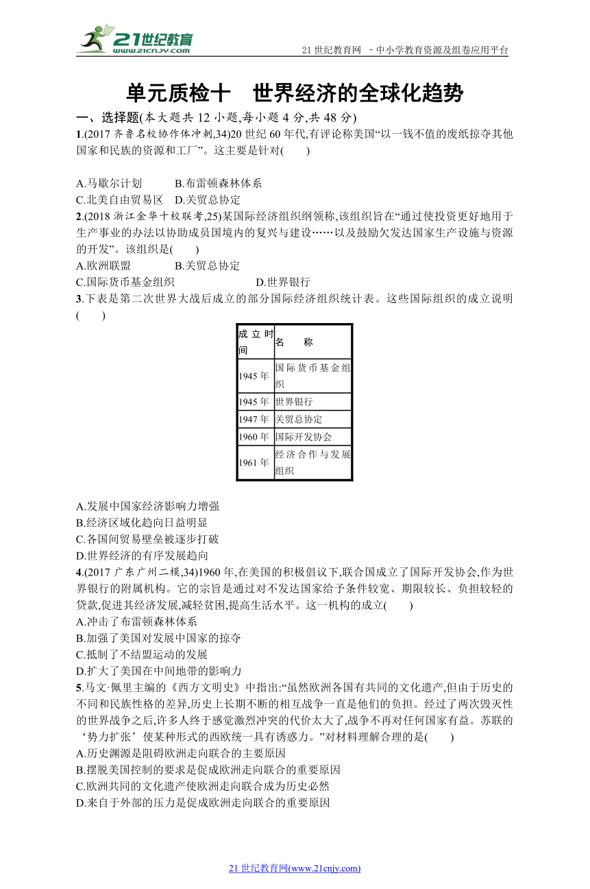 单元质检十　世界经济的全球化趋势