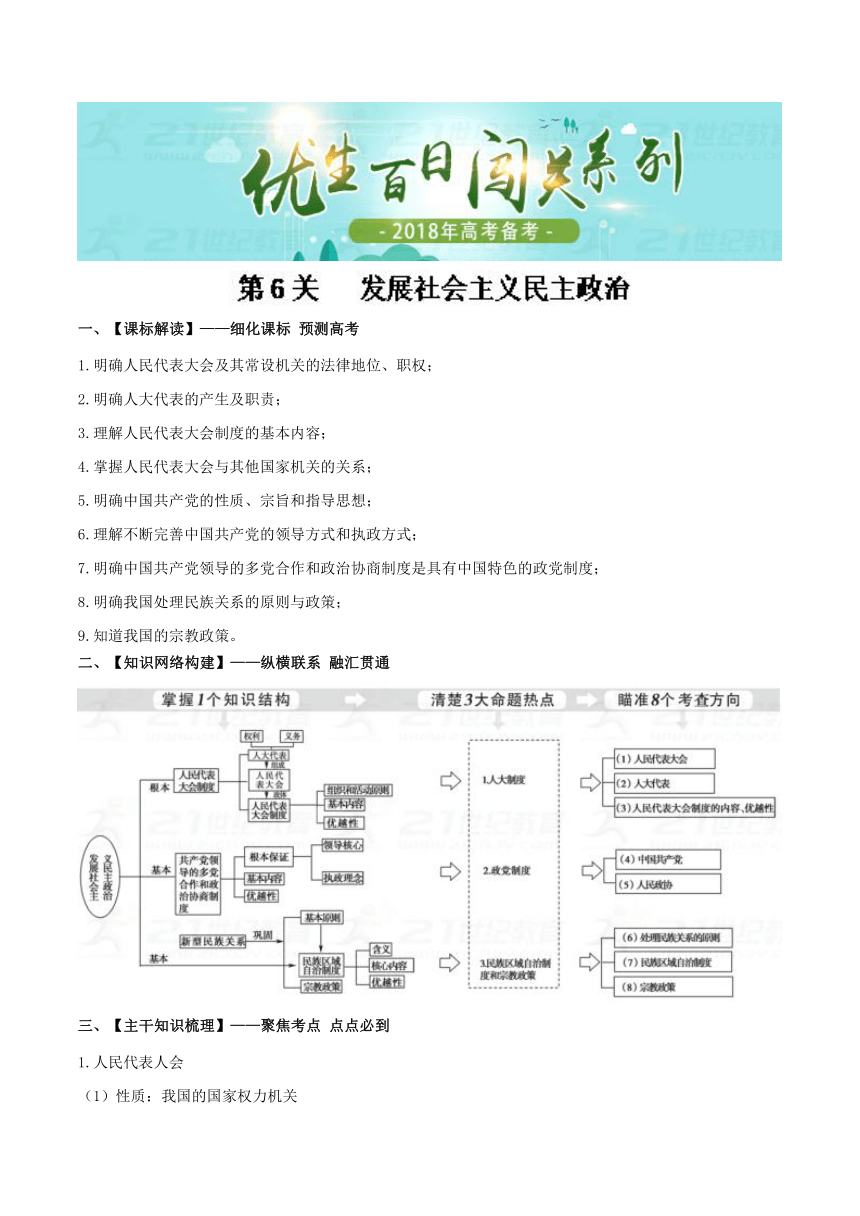 2018年高考政治备考优生百日闯关专题06+发展社会主义民主政治