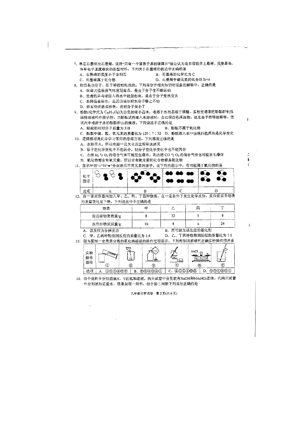 贵州省黔东南州2019-2020学年第一学期九年级化学期末试卷（扫描版，无答案）