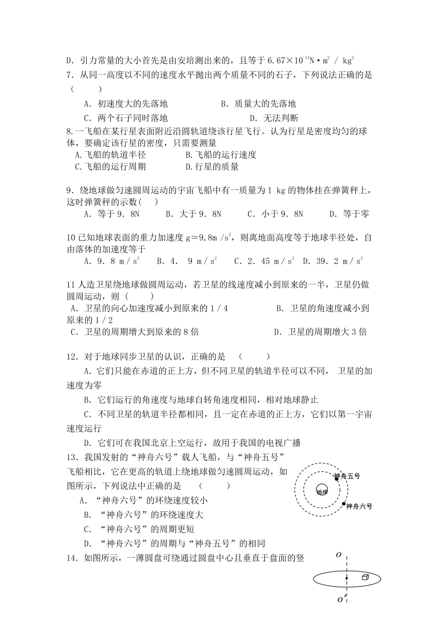 湖南省衡阳县四中2016-2017年下学期高一期中考试物理试题