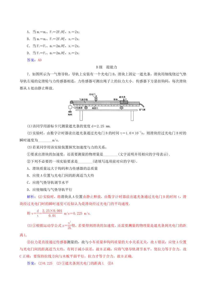 粤教版物理必修1同步测试：第4章 第3节 探究加速度与力、质量的定量关系