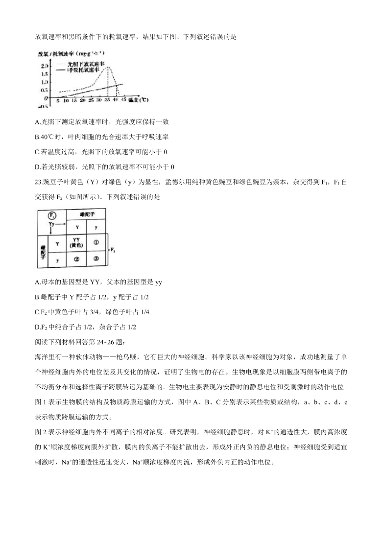 浙江省嘉兴市2020-2021学年高一上学期期末检测生物试题   含答案