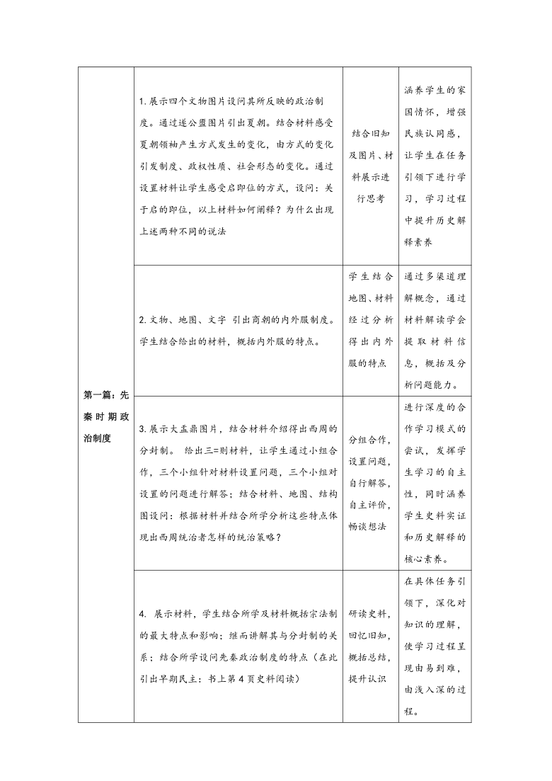 2020—2021学年统编版选择性必修1   第1课《中国古代政治制度的形成与发展》教学设计（word版）