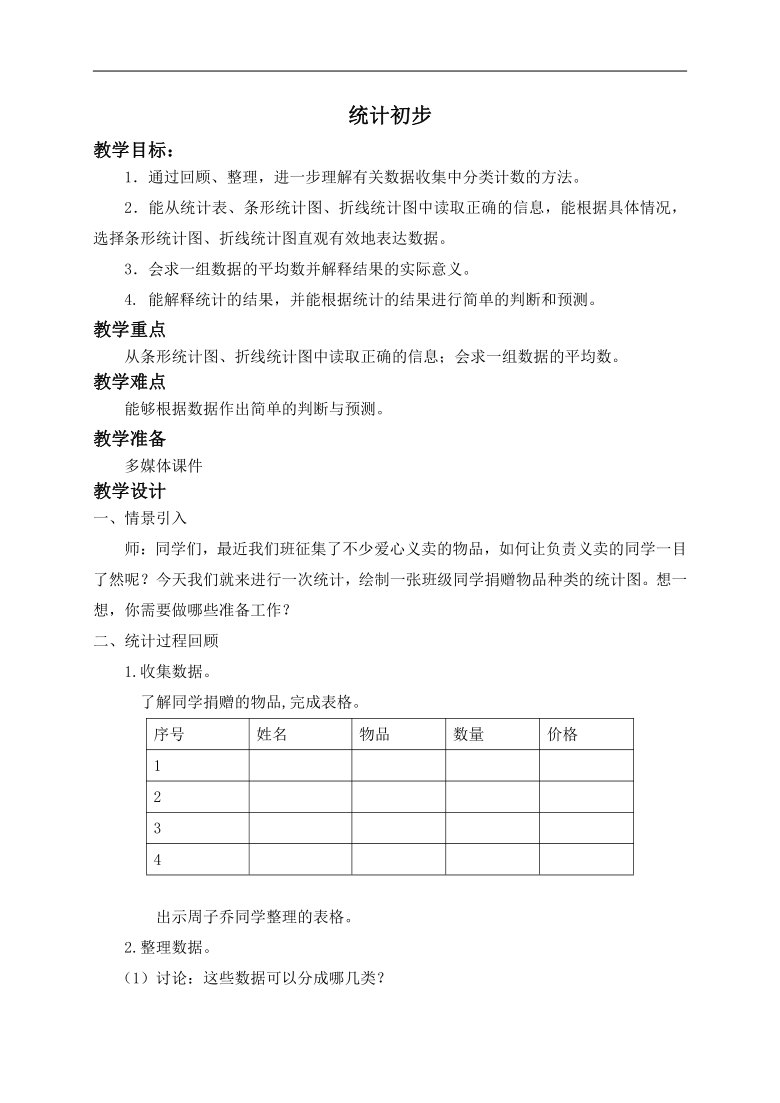 五年级下册数学教案-6.7 总复习：统计初步  沪教版