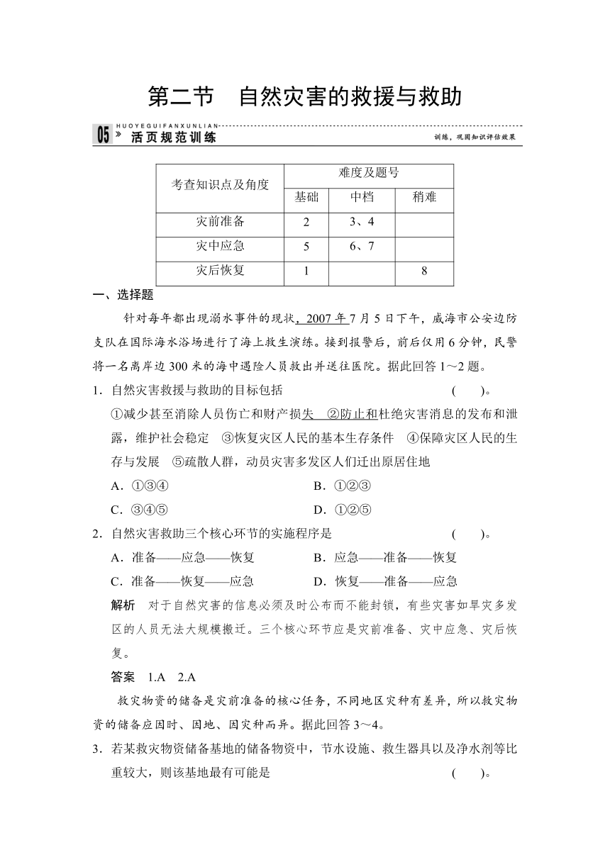 3.2 自然灾害的救援与救助 同步练习 （含答案解析） (2)