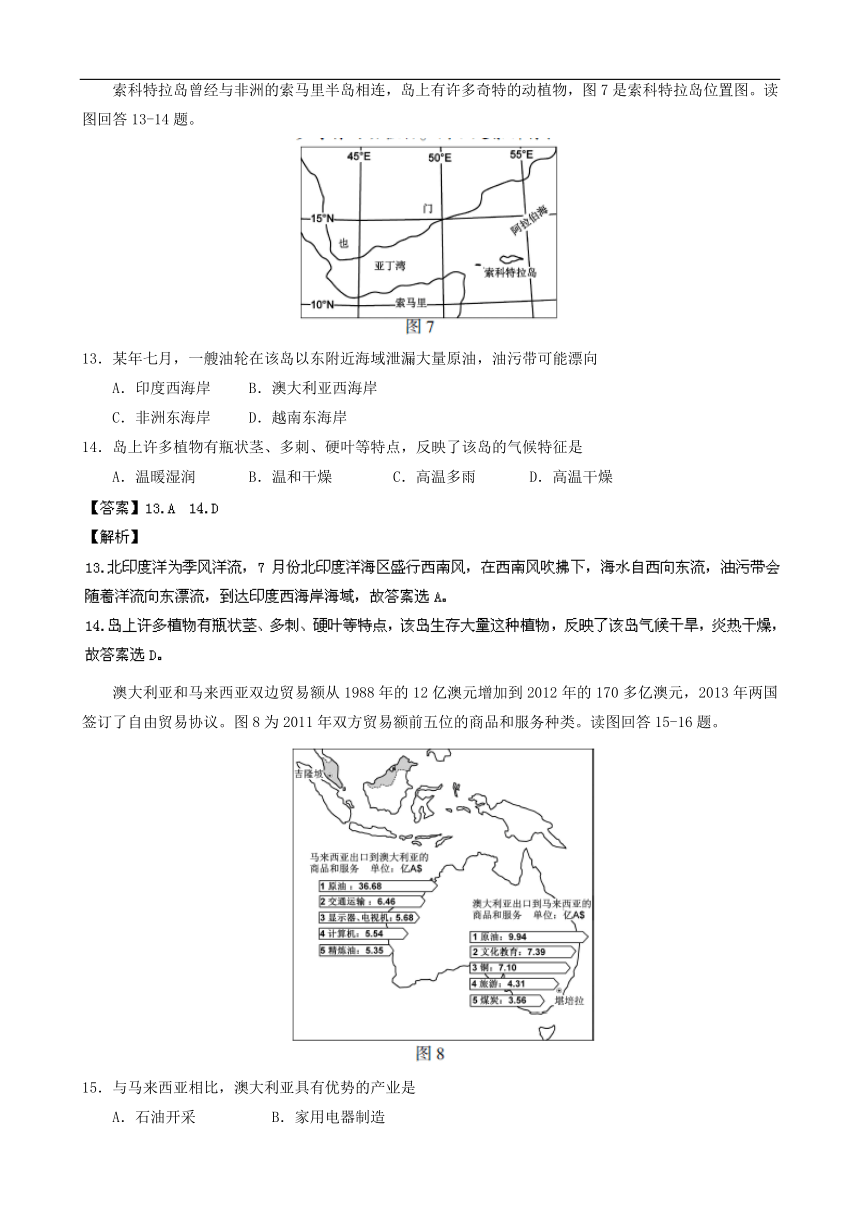 2014年高考真题江苏卷地理试题及答案（Word解析版）