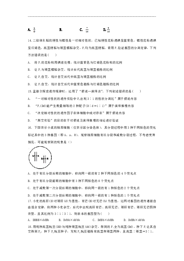 广东省揭阳市第三中学2019-2020学年高一下学期第一次阶段考试生物试题