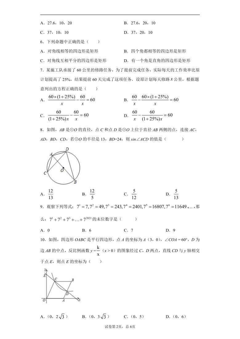 2021年湖北省十堰市茅箭区九年级中考诊断性数学试题（word版 含解析）