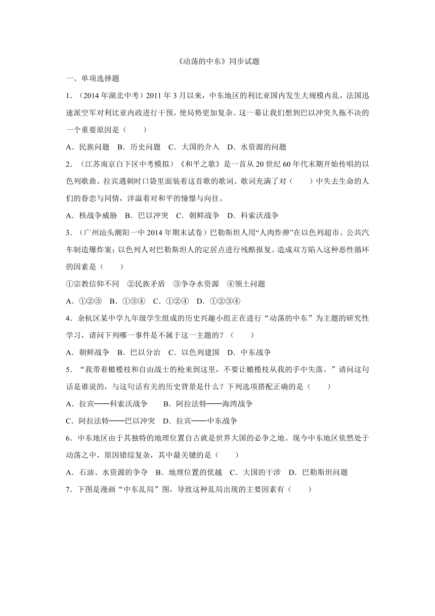 历史与社会：人教版九年级下册第五单元第四课第二框《动荡的中东》同步测试