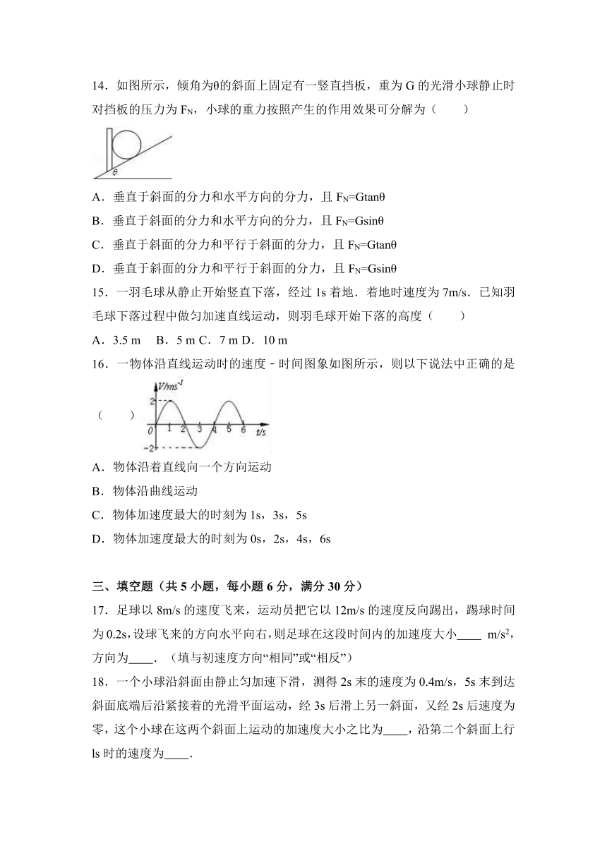 上海市金山中学2016-2017学年高一（上）期中物理试卷（解析版）