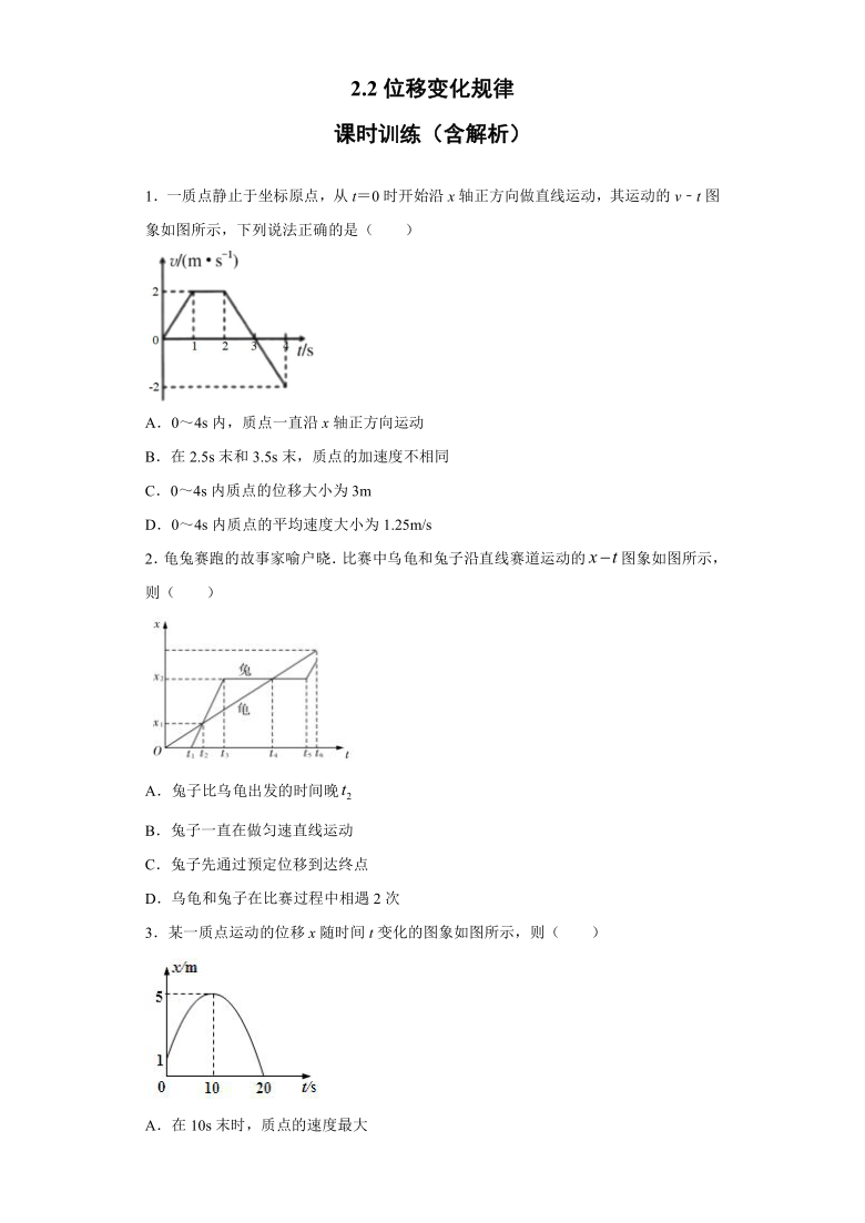 山东省济南中学2020-2021学年鲁科版（2019）必修第一册：2.2位移变化规律 课时训练（含解析）