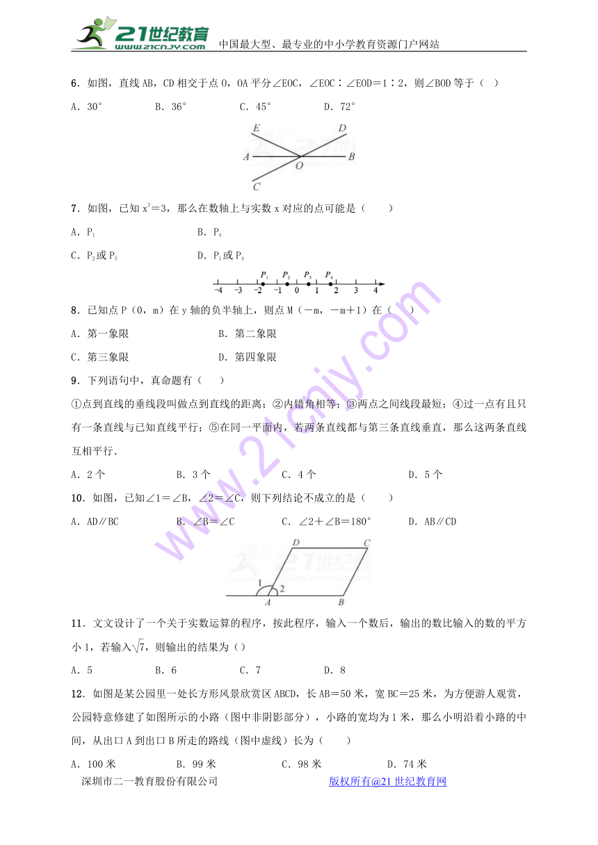 2018年春 人教版七年级数学下册（广西）期中测试