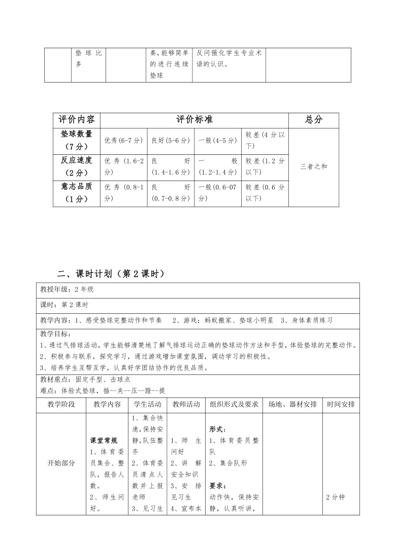 体育与健康人教1～2年级全一册气排球与游戏教案