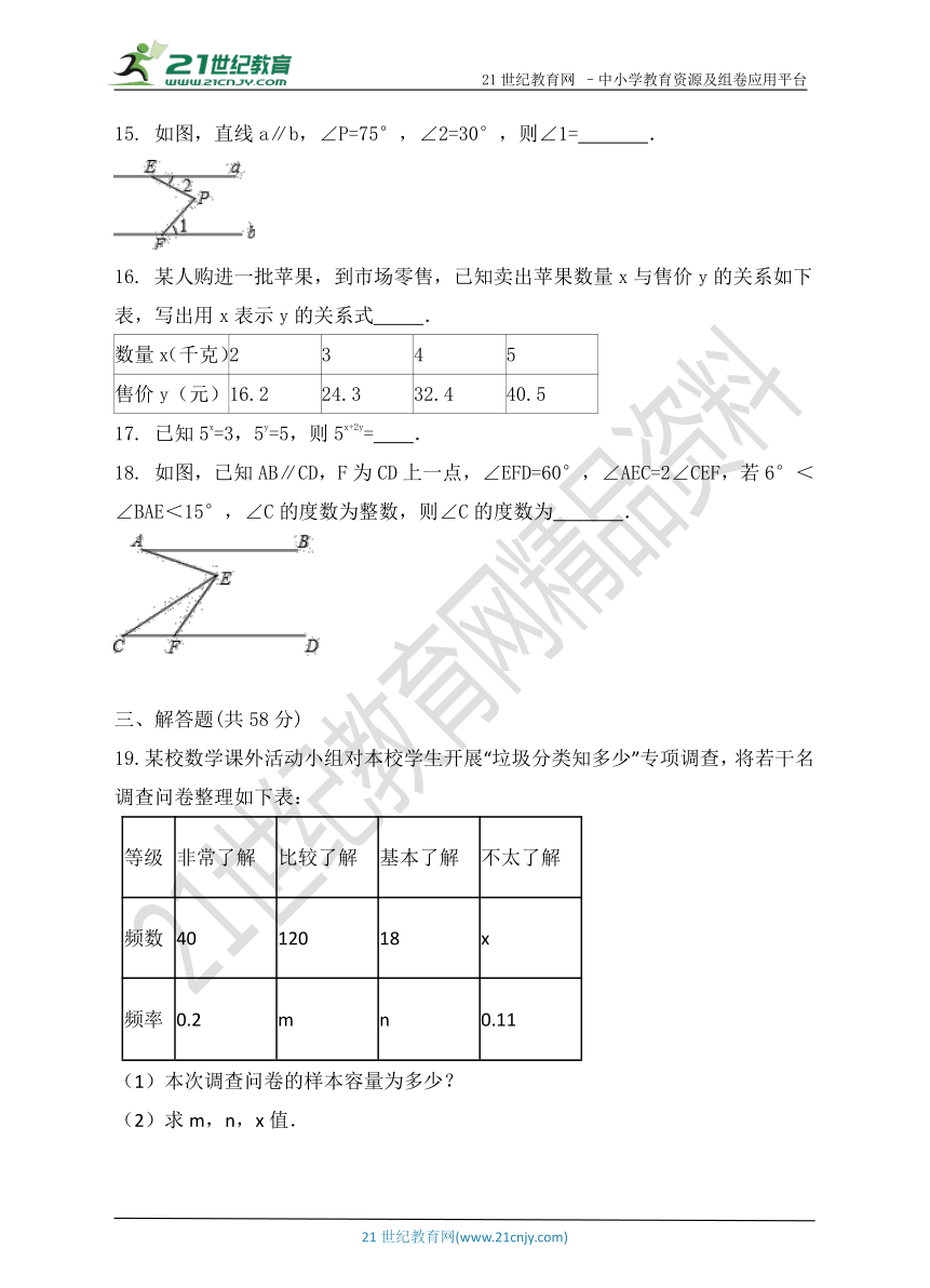 2017-2018学年度北师大版数学七年级第二学期期末模拟考试试题（4）（含解析）