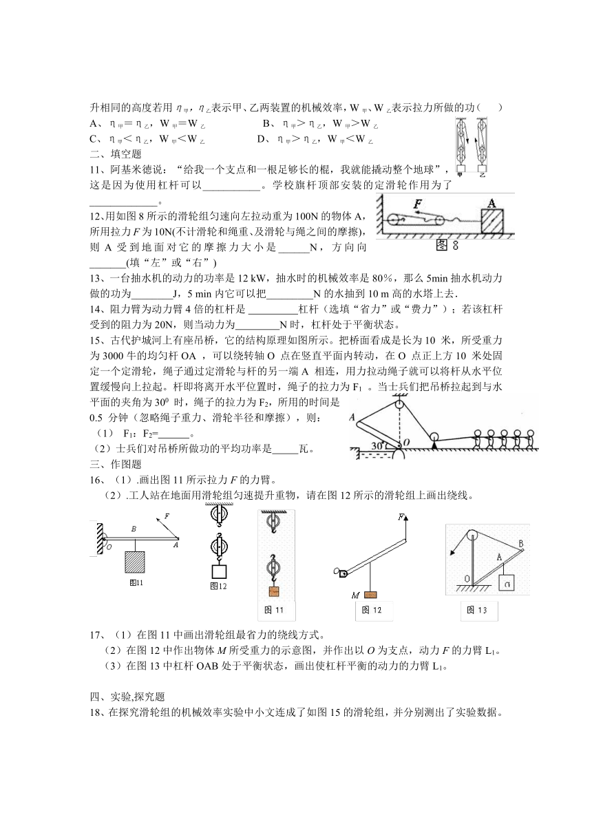 人教版八年级物理第十二章简单机械测试题