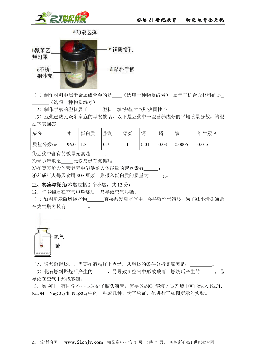 2015年中考山东省德州市化学押题卷（B卷）