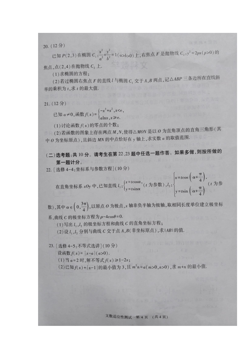 河南省2018届普通高中毕业班高考适应性测试数学（文）试卷（扫描版）