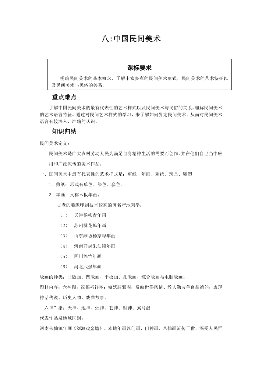 美术：高中美术鉴赏专题：中国民间美术