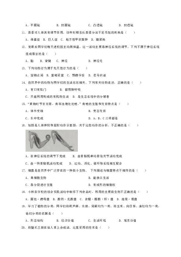 宁夏吴忠市区2019-2020学年八年级下学期期末考试生物试卷（WORD版  含答案）