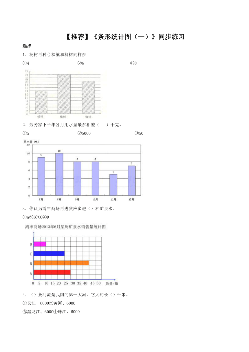 浙教版小学四年级数学上《条形统计图（一）》同步练习（无答案）