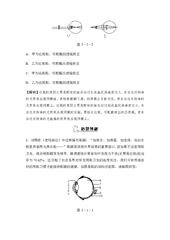 3.1眼与视觉 同步测试（含答案）