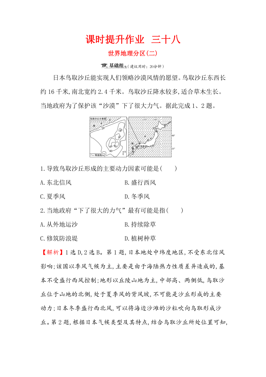 2019届高三一轮复习地理（人教版）课时提升作业 三十八 12.3世界地理分区（二） Word版含解析