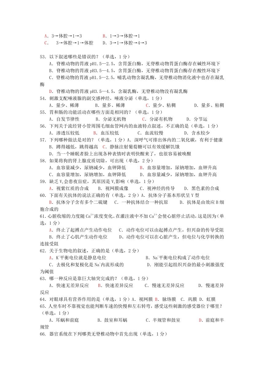 2012年全国中学生生物学联赛内蒙古赛区预赛试题及答案