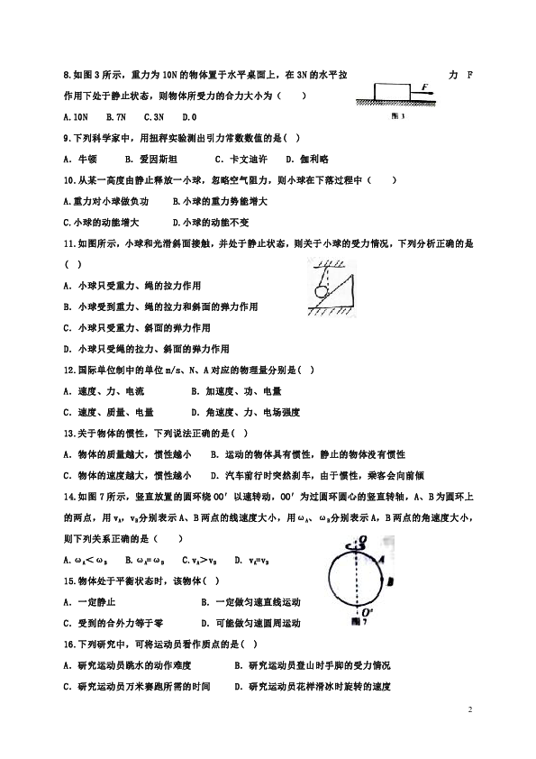 湖南省创新实验学校2019-2020学年高二上学期期末考试（学考模拟）物理试题 word版含答案