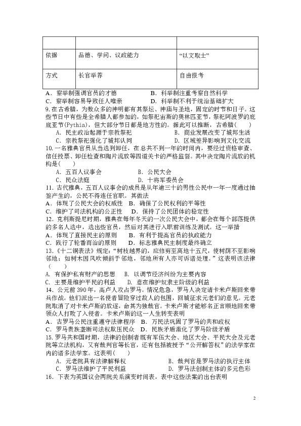 福建省安溪县三级达标高中校际联盟2019-2020学年高一第一学期期中联考历史试题