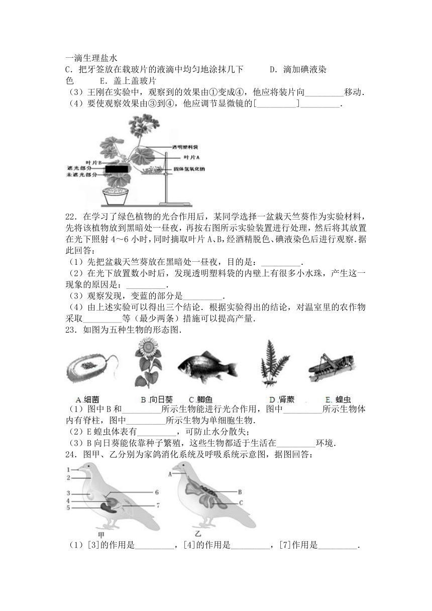 山东省德州市禹城市袁营中学2015-2016学年上学期七年级（上）期末生物试卷（解析版）