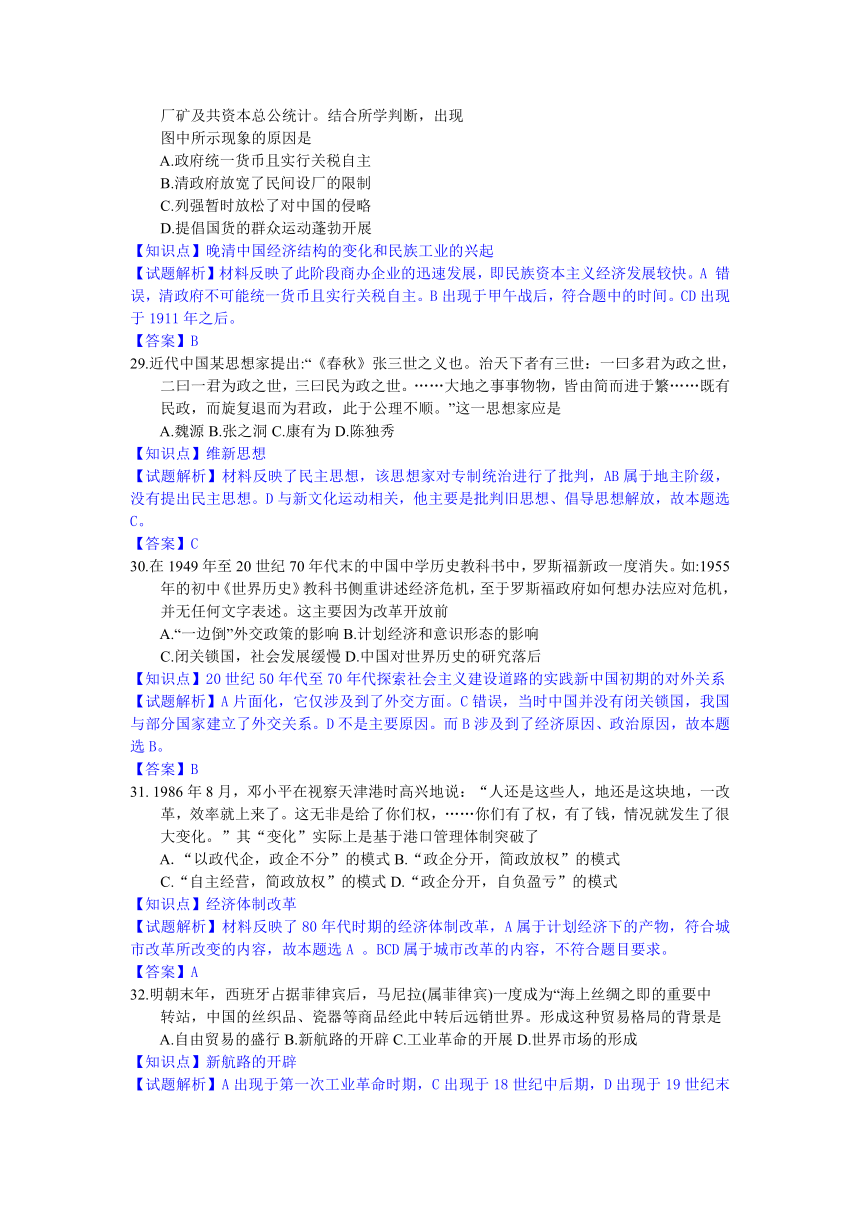 【解析版】山东省菏泽市2016届高三下学期第一次模拟考试文科综合历史试题