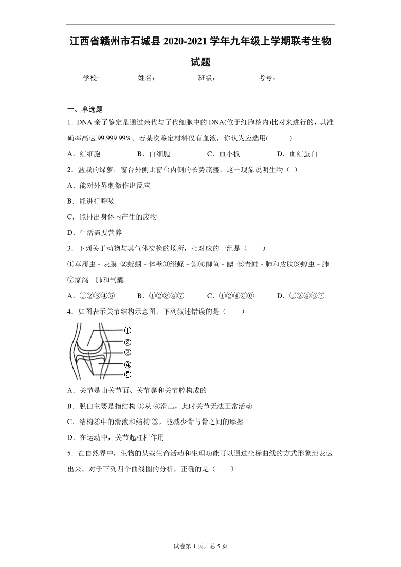 江西省赣州市石城县2020-2021学年九年级上学期联考生物试题（word版 含答案）