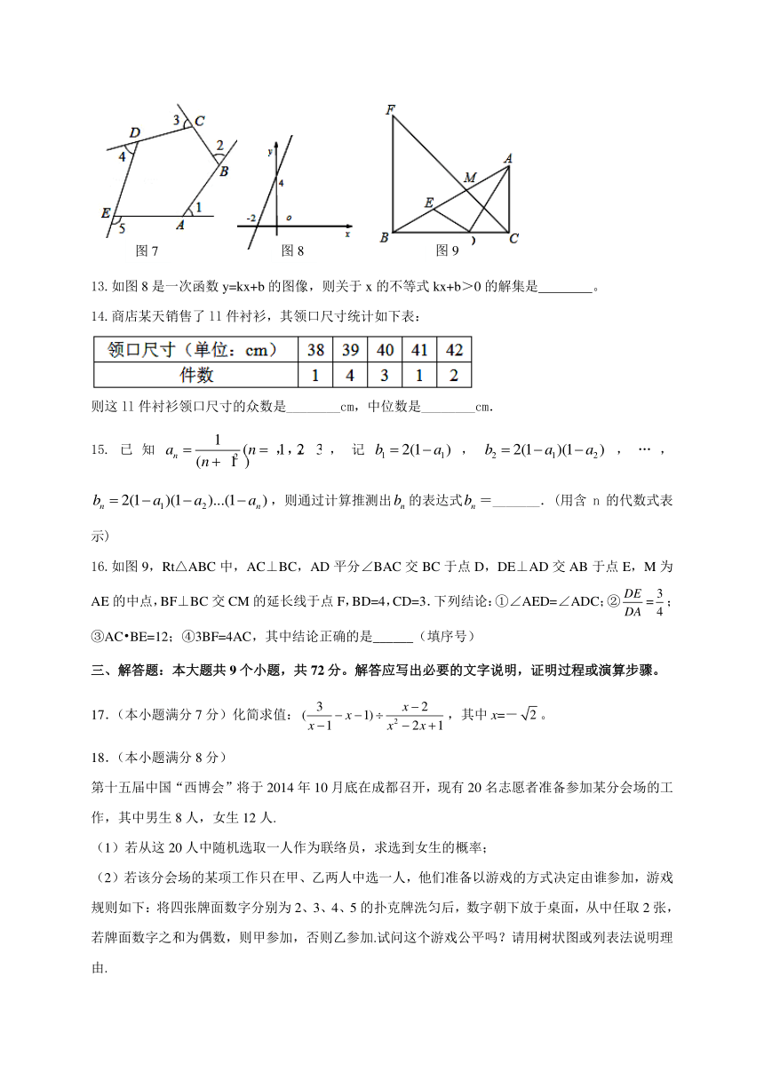 四川省简阳市2017届九年级下学期期中考试数学试题（含答案）