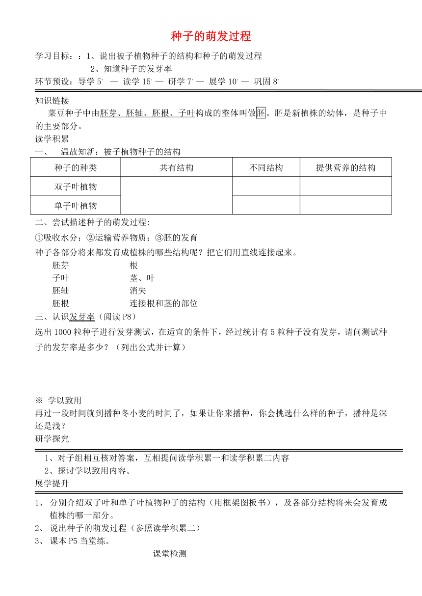 八年级生物上册1.1.1种子的萌发过程预习展示课（新版）冀教版