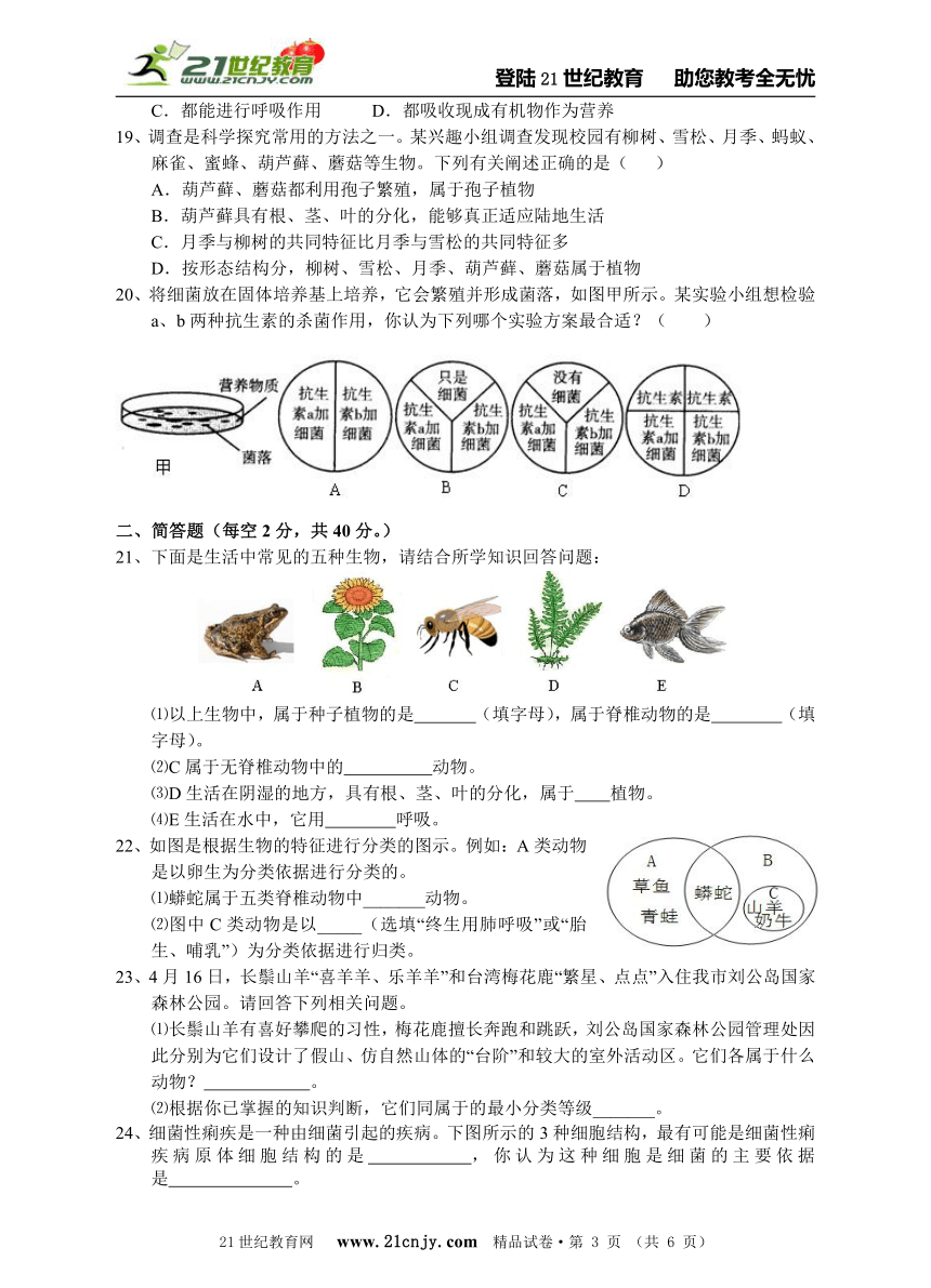 2013年科学中考第一轮复习专题训练11：其他生物的新陈代谢