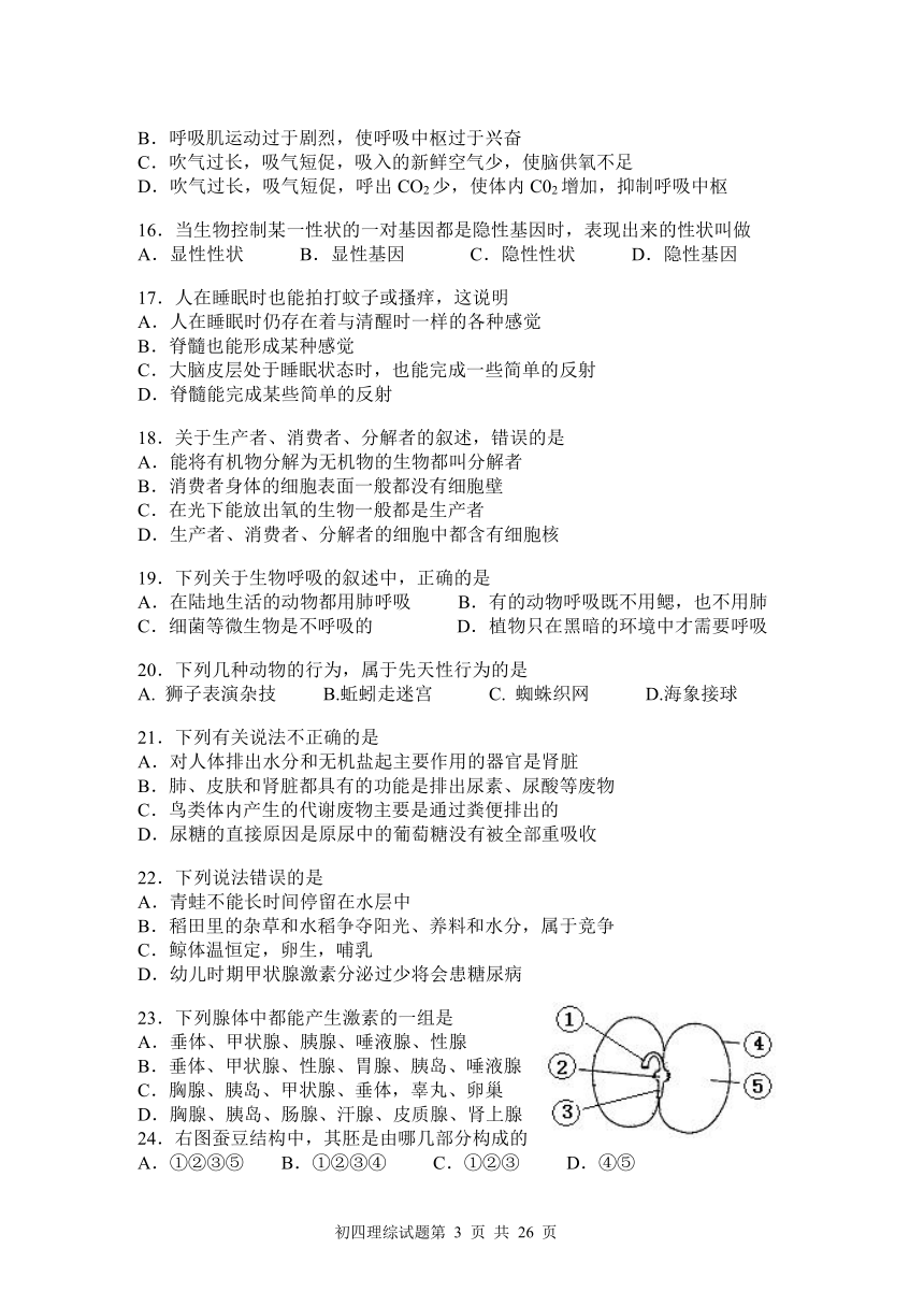 2005年山东省莱西市高级中等学校统一招生考试理科综合试题[下学期]