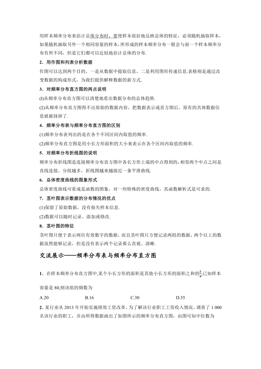 2.2.1 用样本的频率分布估计总体分布 学案（含答案）