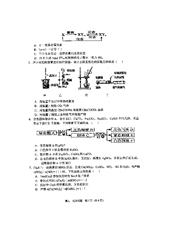河南省信阳市第一高级中学2020届高三上学期期中化学试卷 扫描版