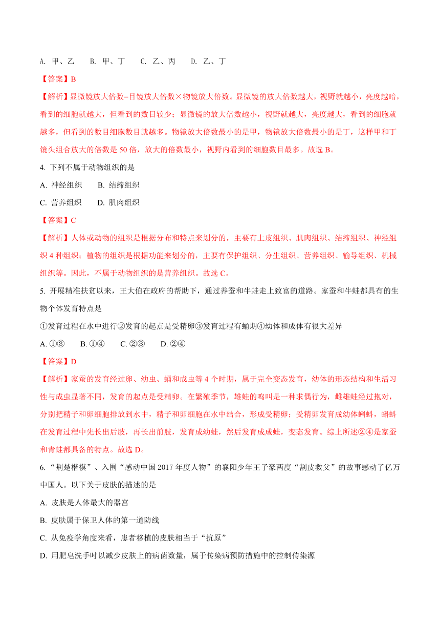 湖北省襄阳市2018年中考理综生物试题（解析版）