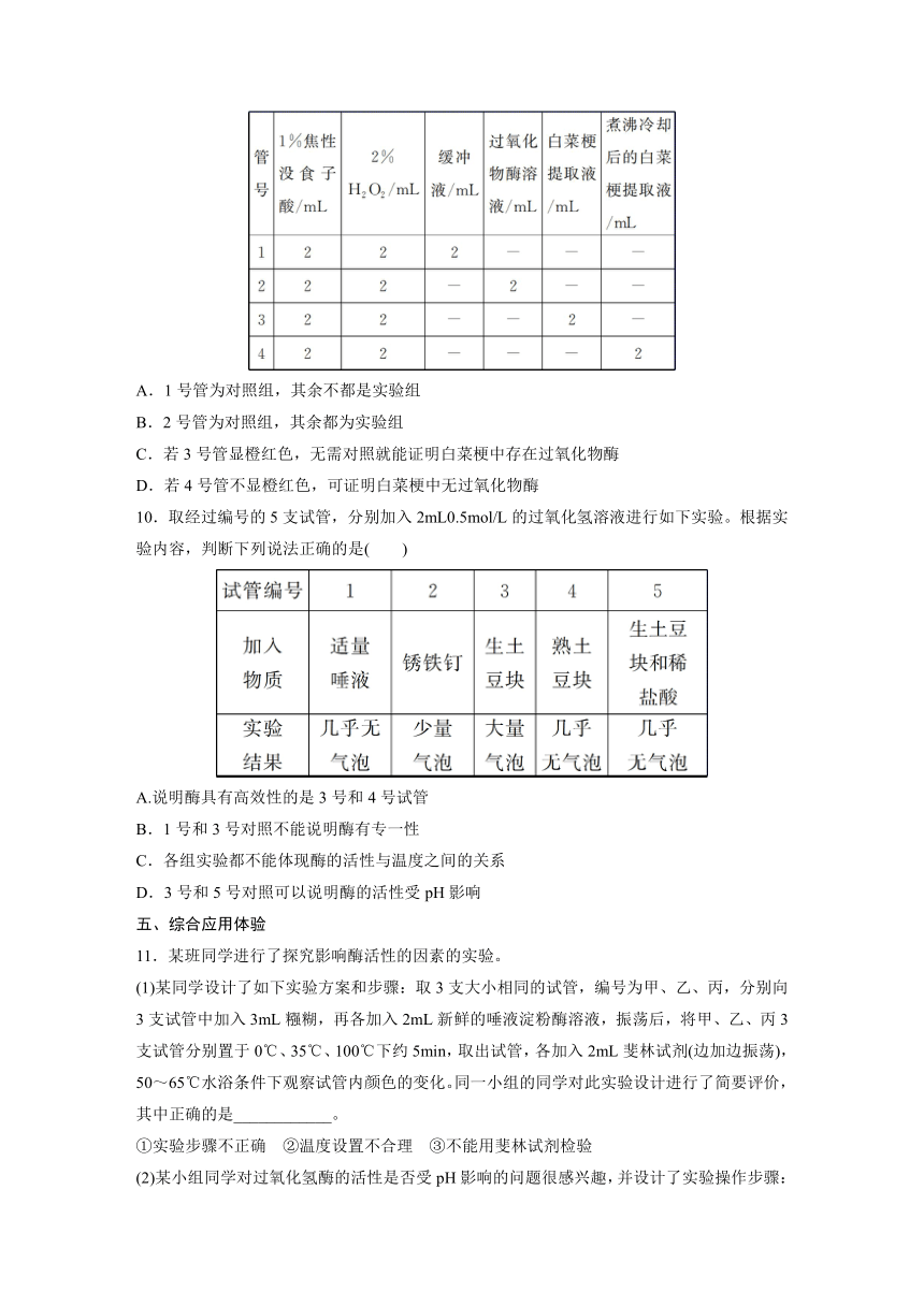 【寒假作业】假期培优解决方案 寒假专题突破练 高一生物（通用版）专题九　酶