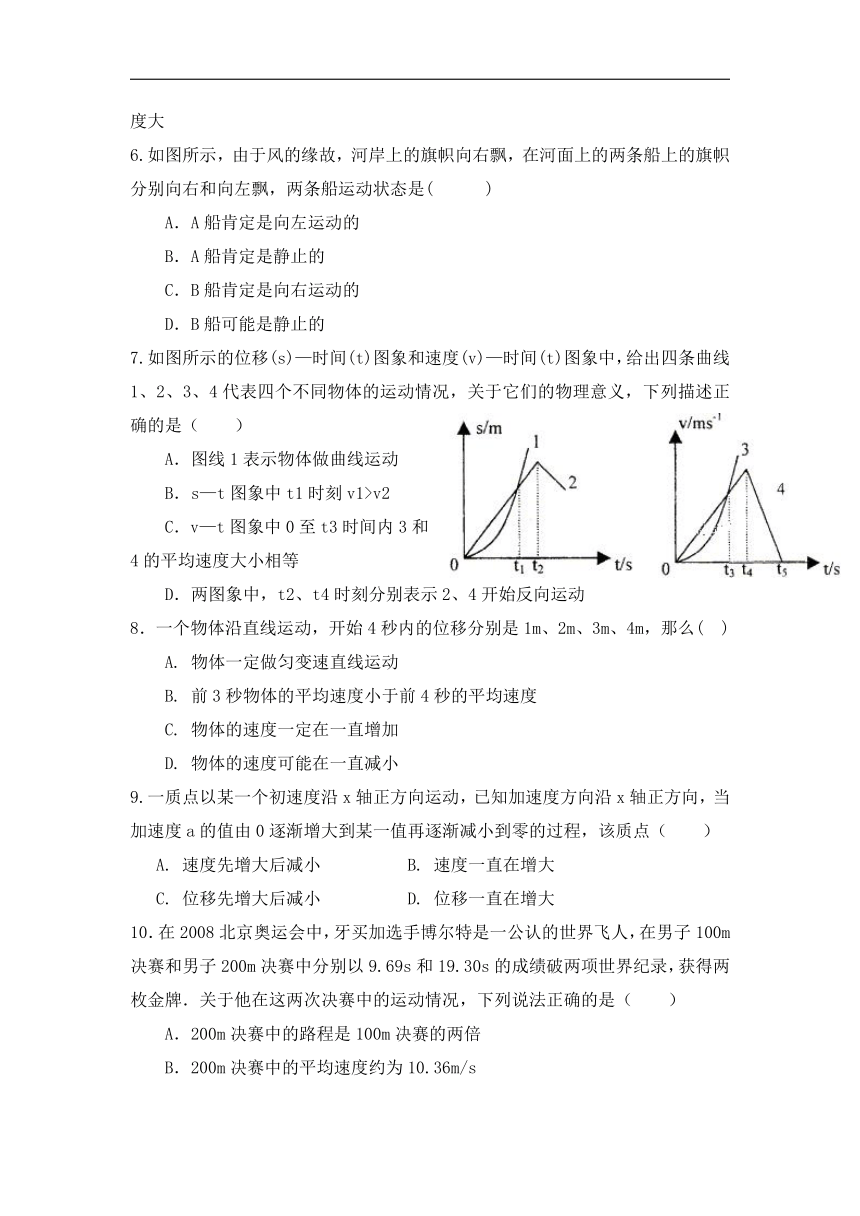 陕西省渭南中学2018-2019学年高一教学质量检测月考（1）物理试卷Word版含答案