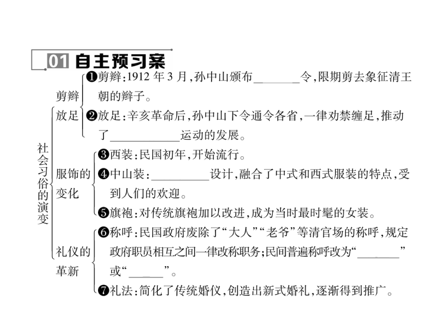 2017-2018学年八年级历史北师大版名师作业课件：22 社会习俗的演变 （共17张PPT）