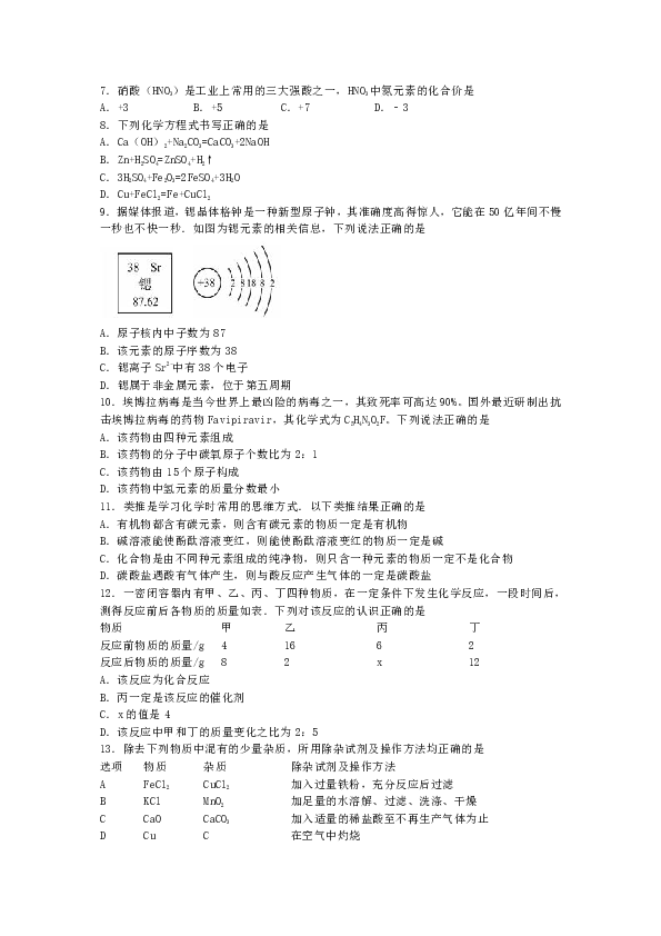 絕密★啟用前2015年黑龍江綏化市初中畢業升學考試化學試卷題號