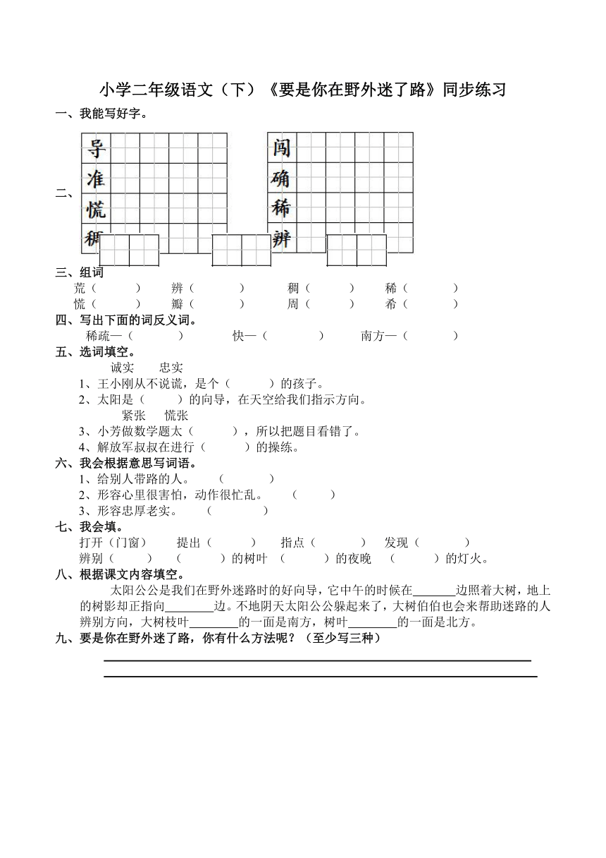 小学二年级语文（下）《要是你在野外迷了路》同步练习 含答案