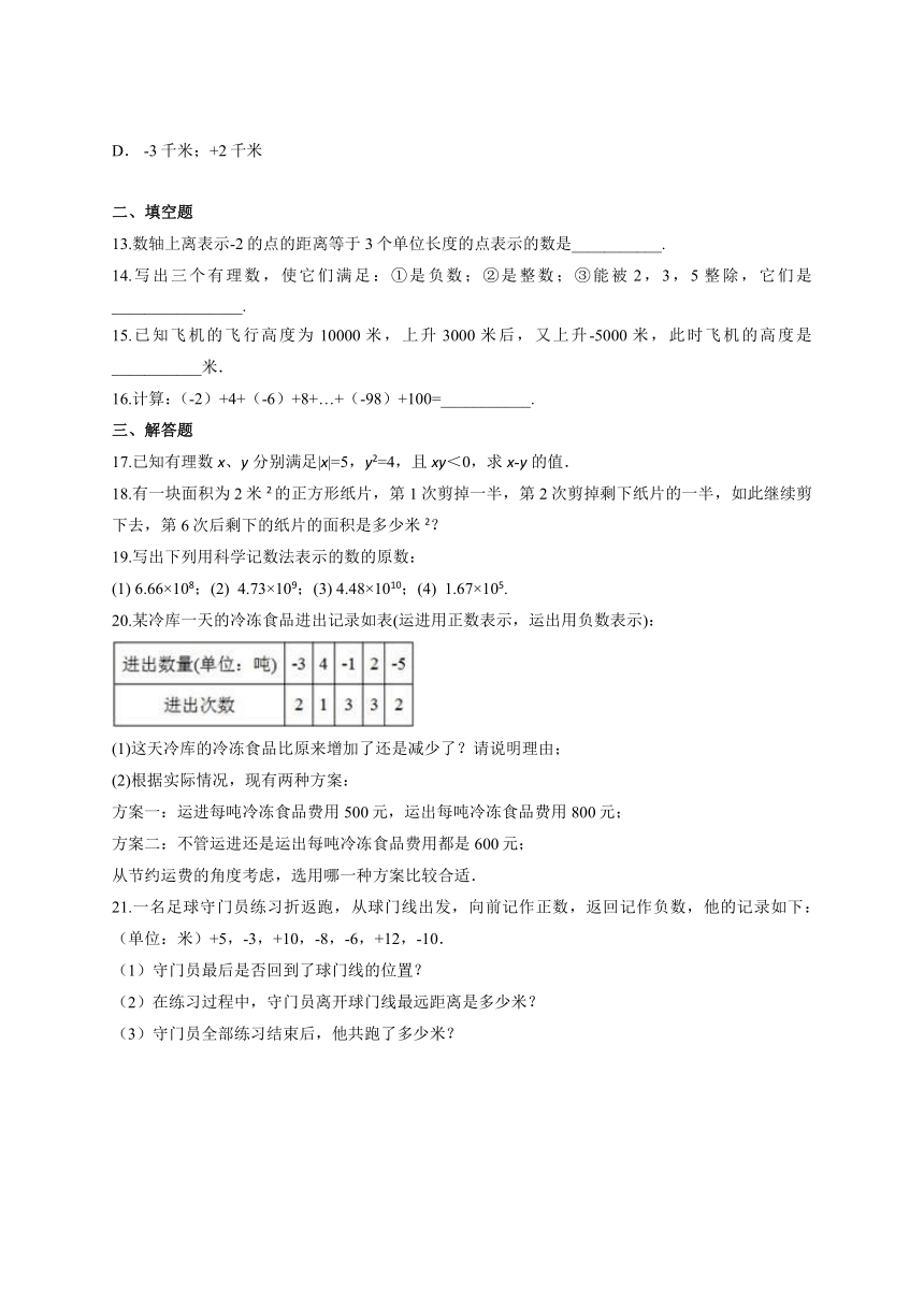 人教版初中数学七年级上册第一章《有理数》单元检测题（解析版）