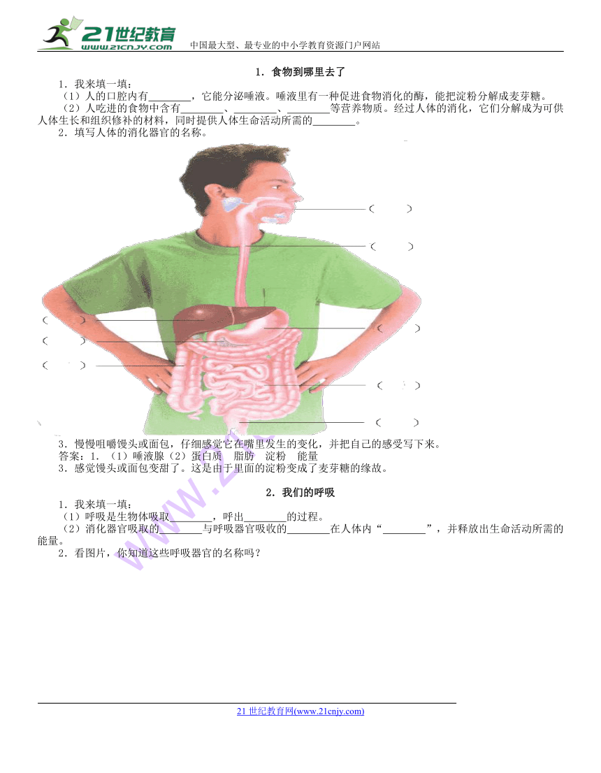 科学五年级下青岛版全册各节练习题（含答案）