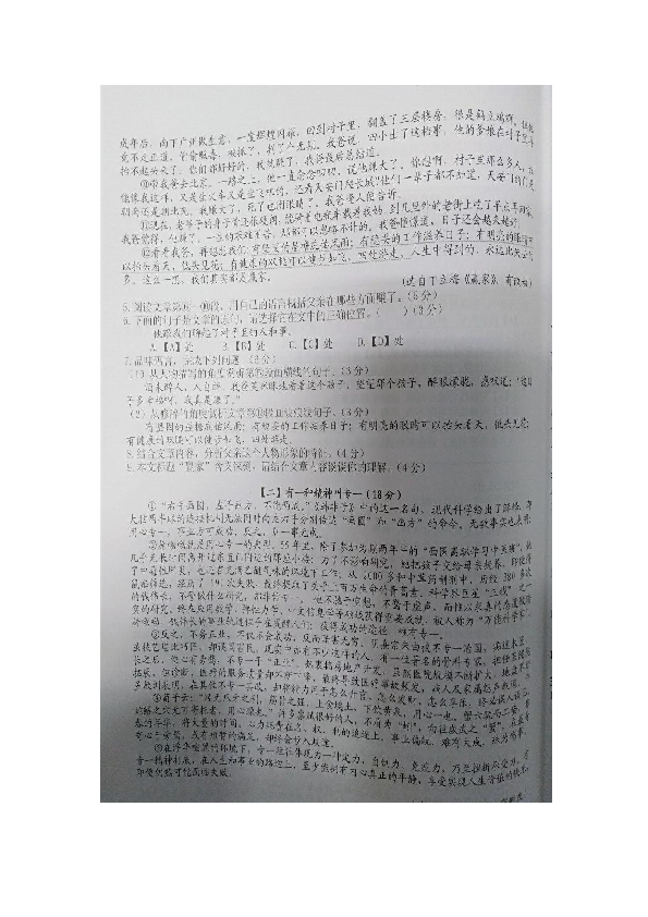 安徽省合肥市蜀山区2019年九年级第一次模拟考试语文试卷及答案（图片版）