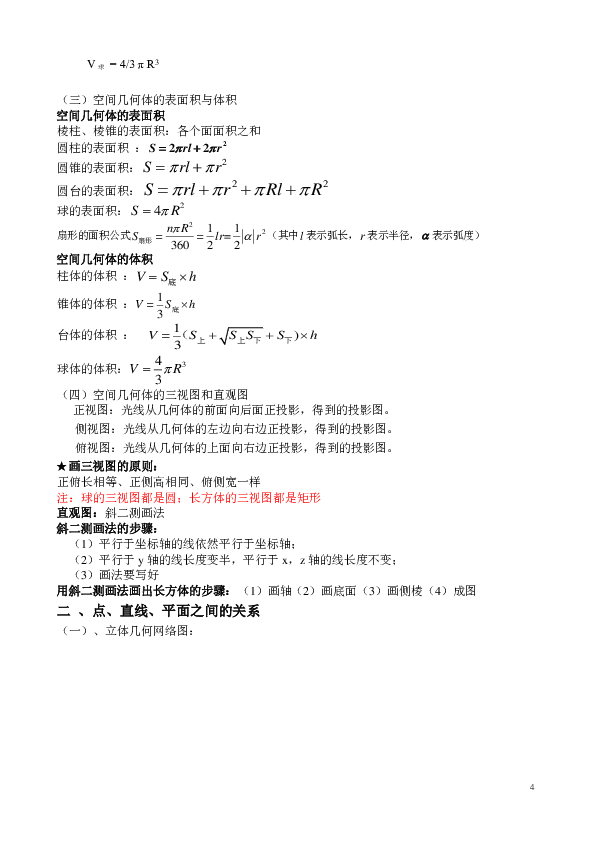 高考立體幾何知識點總結