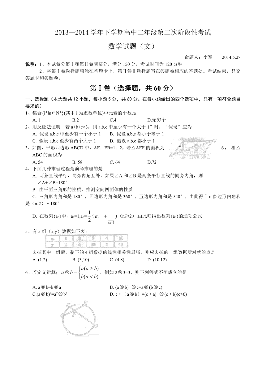河南省新野三高2013-2014学年高二下学期第二次阶段性考试数学（文）试题